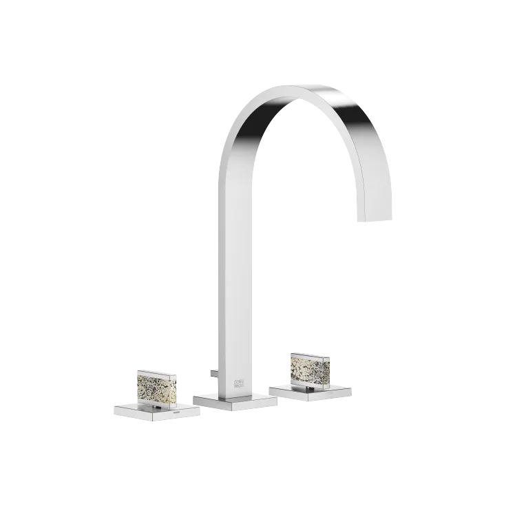 MEM Three-hole lavatory mixer with drain Nature Squared Eggshell Snakeskin Black - Brushed Chrome - Set containing 3 articles