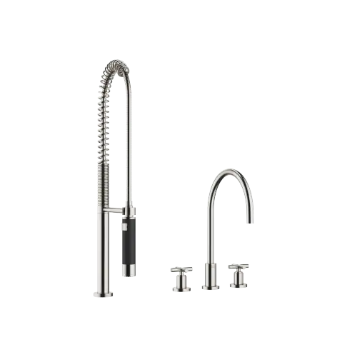 TARA Three-hole mixer with profi spray set - Brushed Platinum - Set containing 2 articles