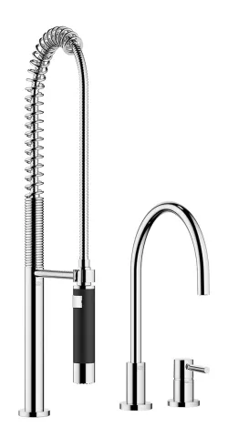 TARA Two-hole mixer with individual rosettes with profi spray set - Brushed Chrome - Set containing 2 articles
