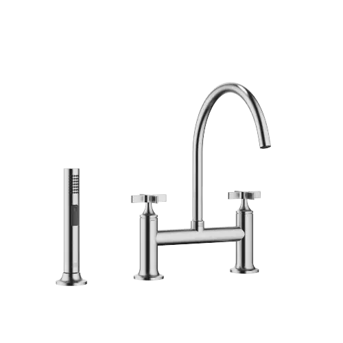 VAIA Two-hole bridge mixer with rinsing spray set - Brushed Chrome - Set containing 2 articles