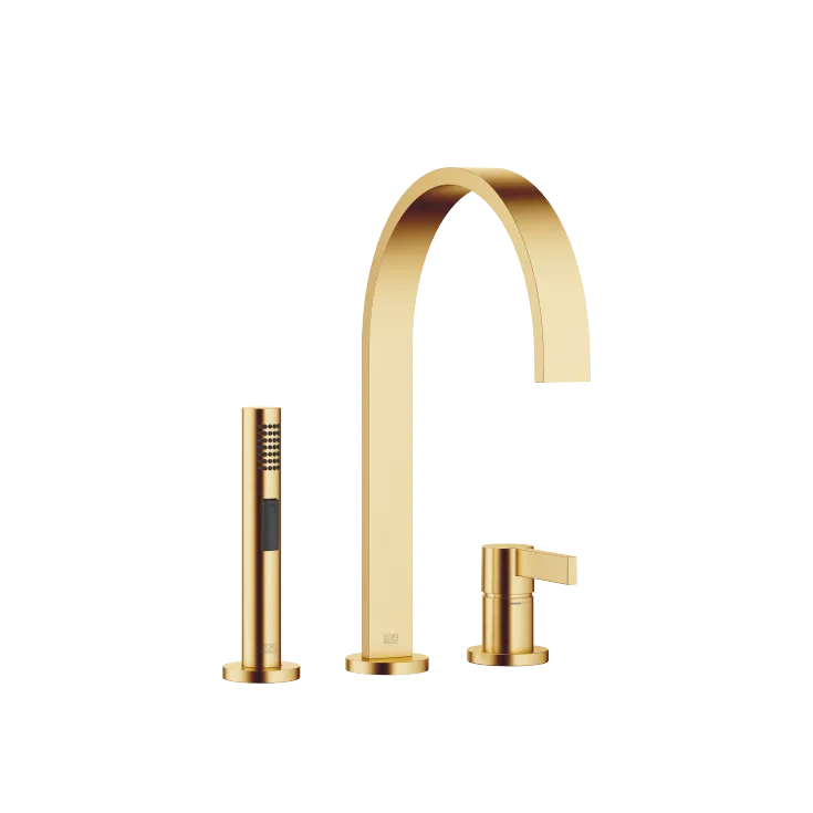 MEM Zweilochbatterie mit Einzelrosetten mit Spülbrausegarnitur - Messing gebürstet (23kt Gold) - Set aus 2 Artikeln