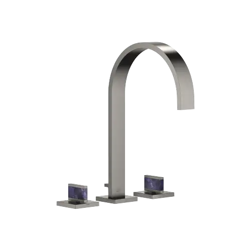 MEM Three-hole basin mixer with pop-up waste Nature Squared Mussel Shell Gaya Blue - Brushed Dark Platinum - Set containing 3 articles