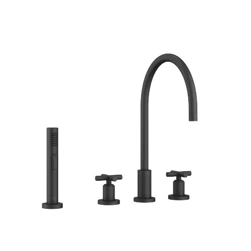 TARA Three-hole mixer with rinsing spray set - Matte Black - Set containing 2 articles