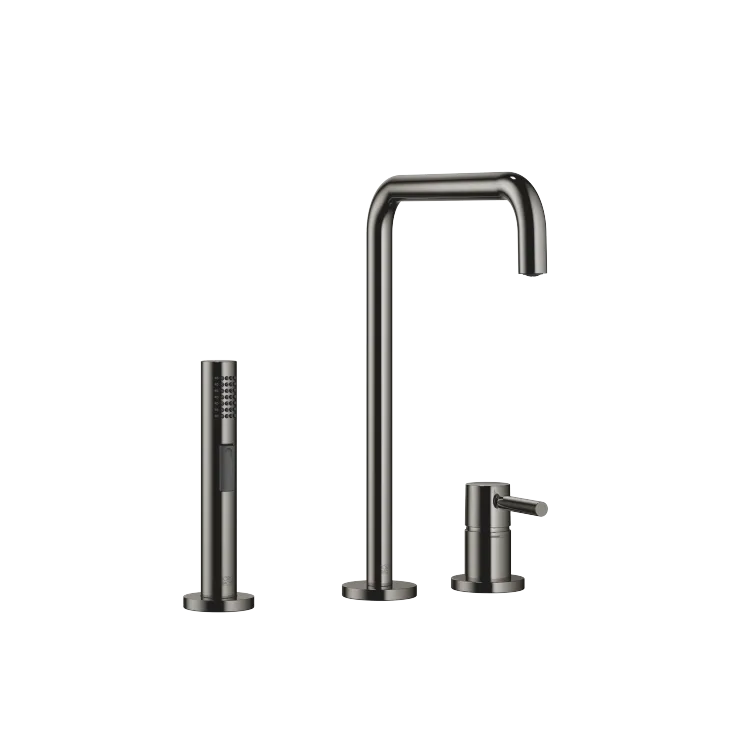 META SQUARE Two-hole mixer with individual flanges with side spray set - Dark Chrome - Set containing 2 articles