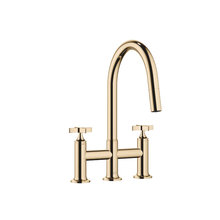 VAIA Mélangeur sur pont à trois trous Pull-down avec fonction douchette - Laiton (Or 23cts) - 19 875 809-09 0010