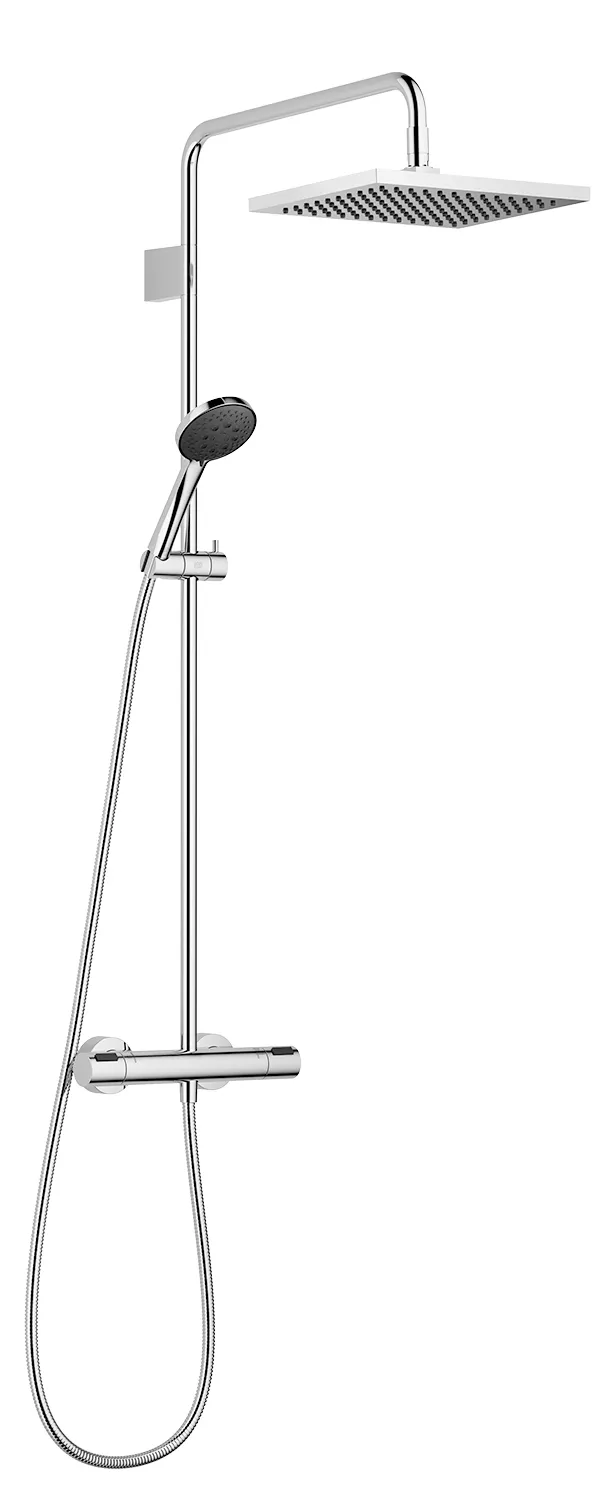 Shower pipe with shower thermostat with hand shower set 300 x 240 mm - Brushed Gold (PVD) - Set containing 2 articles