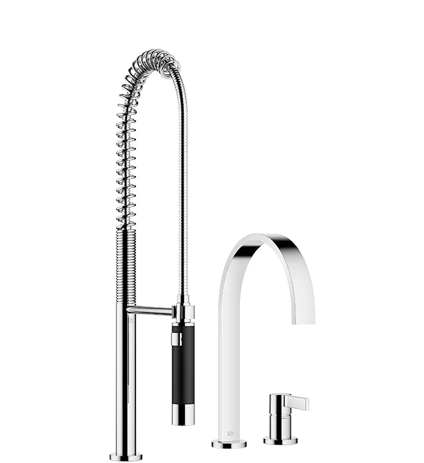 MEM Batería monomando de dos orificios con rosetas individuales con rociador de cocina profesional - Dark Platinum cepillado - Set que contiene 2 artículos