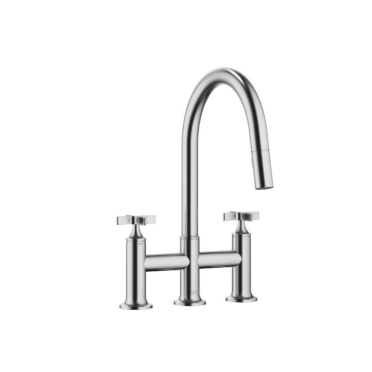 VAIA Three-hole bridge mixer Pull-down with spray function - Brushed Chrome - 19 875 809-93
