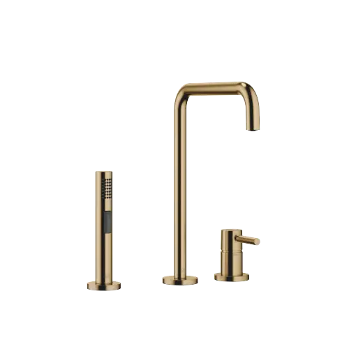 META SQUARE Two-hole mixer with individual rosettes with rinsing spray set - Brushed Dark Brass (PVD) - Set containing 2 articles