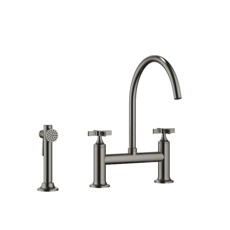 VAIA Two-hole bridge mixer with rinsing spray set - Brushed Dark Platinum - Set containing 2 articles