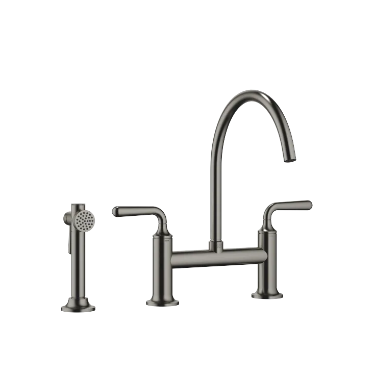 VAIA Two-hole bridge mixer with side spray set - Brushed Dark Platinum - Set containing 2 articles