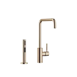 META SQUARE Single-lever mixer with rinsing spray set - Brushed Champagne (22kt Gold) - Set containing 2 articles