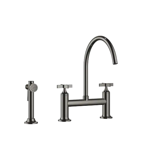 VAIA Two-hole bridge mixer with rinsing spray set - Dark Chrome - Set containing 2 articles