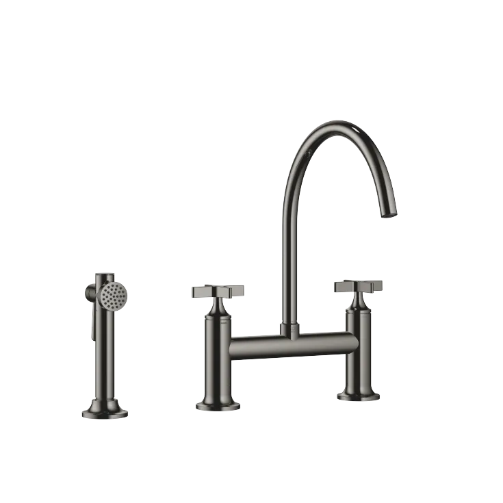 VAIA Two-hole bridge mixer with rinsing spray set - Dark Chrome - Set containing 2 articles