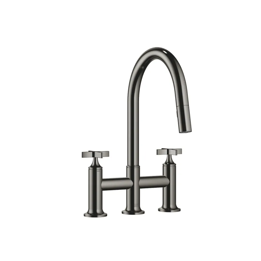 VAIA Dark Chrome Kitchen faucets Threehole bridge mixer Pulldown