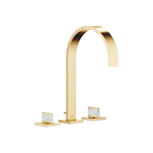 MEM Mélangeur lavabo à 3 trous avec garniture d'écoulement Nature Squared Pearl Shell Callisto White - Laiton brossé (Or 23cts) - Set contenant 3 articles