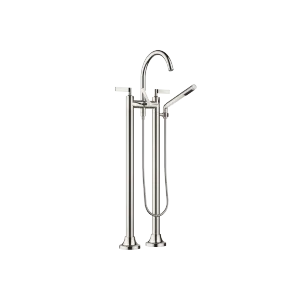 VAIA Two-hole bath mixer for free-standing assembly with hand shower set - Platinum - 25 943 819-08