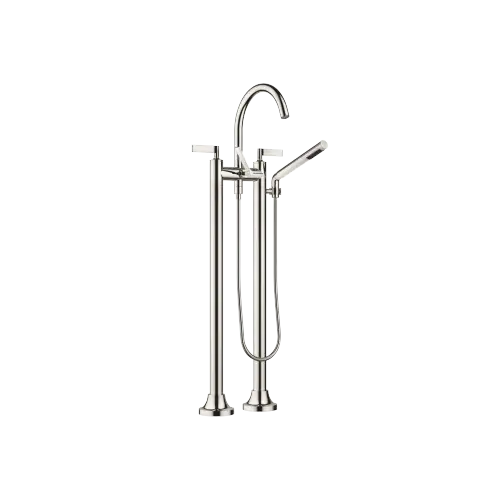 VAIA Two-hole bath mixer for free-standing assembly with hand shower set - Platinum - 25 943 819-08