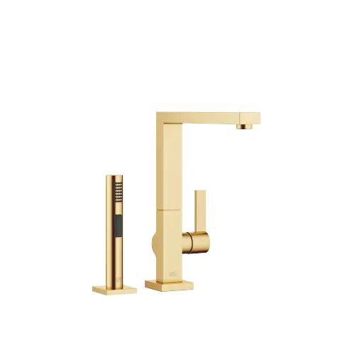 LOT Single-lever mixer with side spray set - Brushed Durabrass (23kt Gold) - Set containing 2 articles