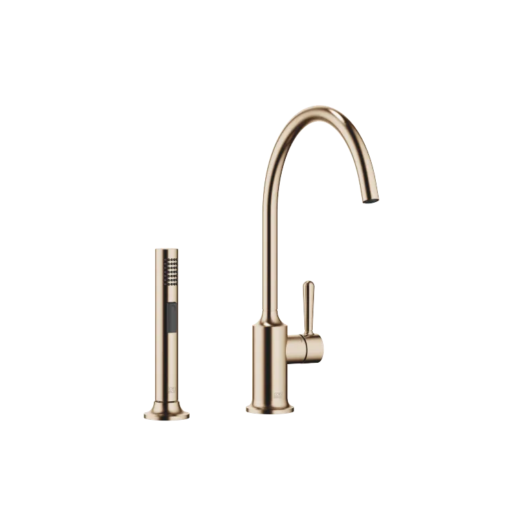 VAIA Monomando con rociador de cocina - Champagne cepillado (Oro 22k) - Set que contiene 2 artículos