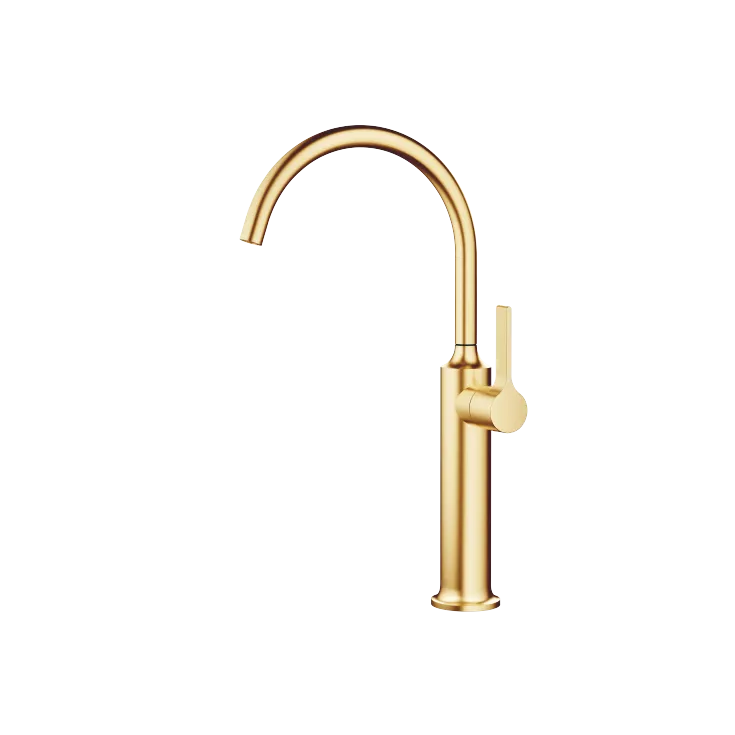 VAIA Single-lever basin mixer with raised base without pop-up waste - Brushed Durabrass (23kt Gold) - 33 534 809-28