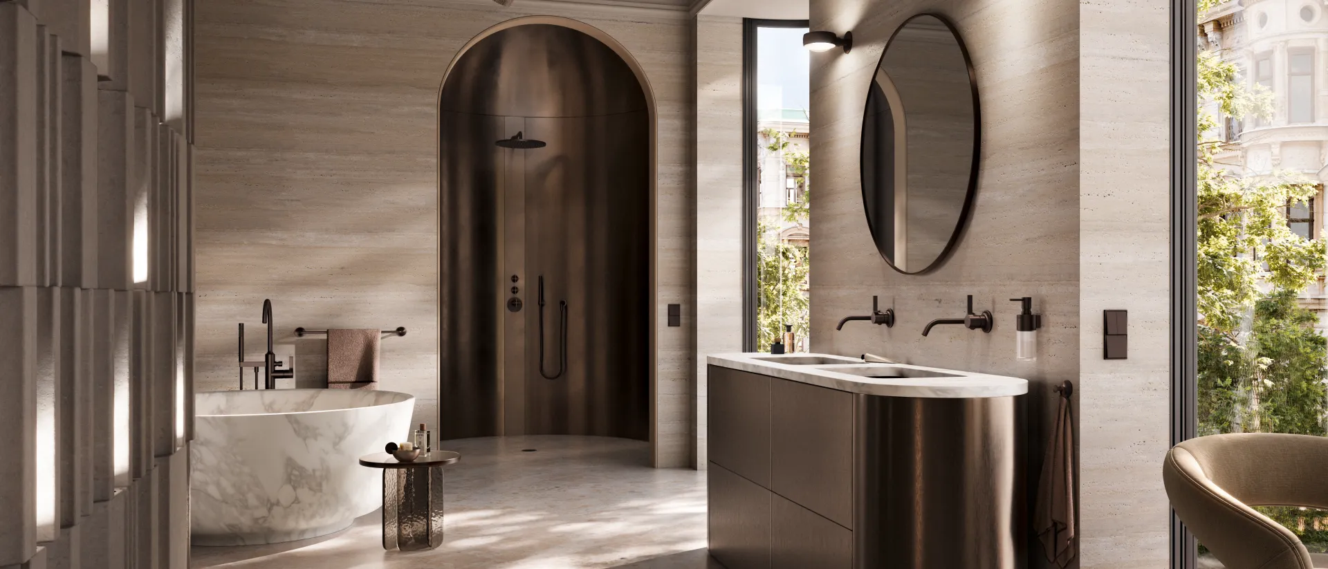 Badezimmer in Dark Bronze gebürstet (PVD)