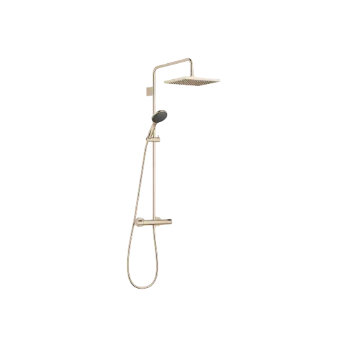 Showerpipe with shower thermostat with hand shower set FlowReduce 300 mm - Brushed Light Gold (PVD) - 34 468 980-27