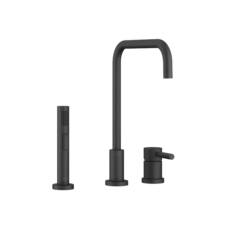META 02 Two-hole mixer with individual rosettes with rinsing spray set - Matte Black - Set containing 2 articles