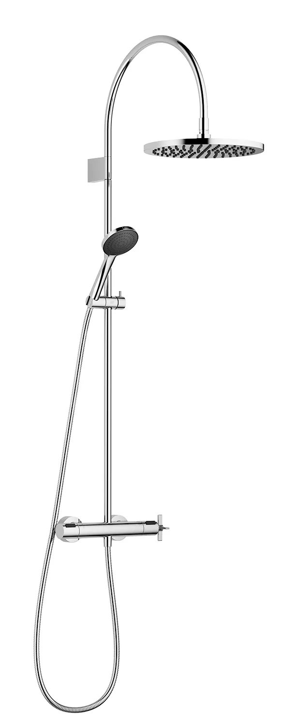 VAIA Shower pipe with shower thermostat with hand shower set 300 mm - Brushed Dark Brass - Set containing 2 articles