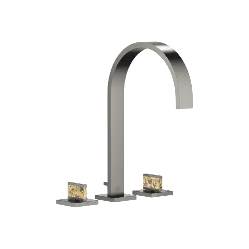 MEM Mélangeur lavabo à 3 trous avec garniture d'écoulement Nature Squared Hatchet Shell Gaya White - Dark Platinum brossé - Set contenant 3 articles