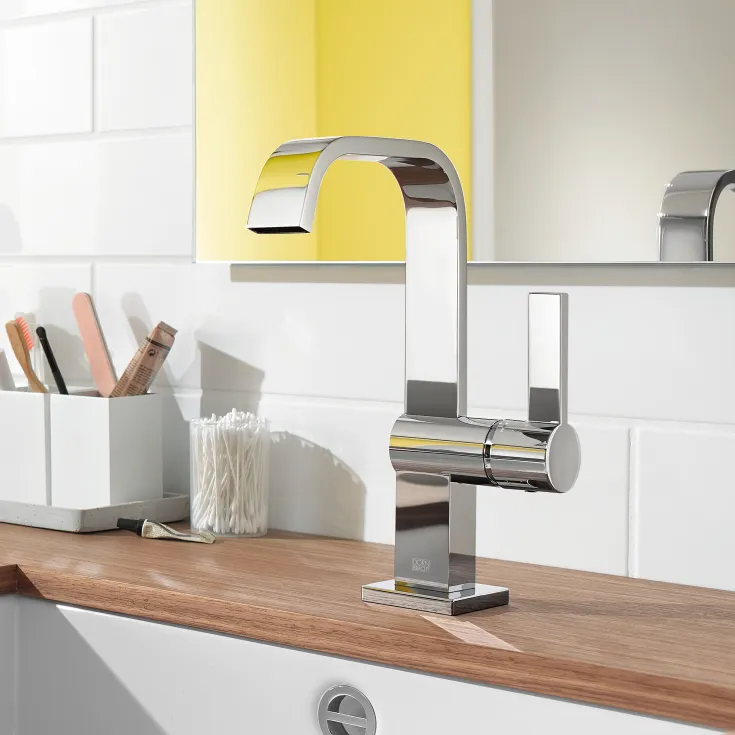 IMO Single-lever basin mixer with high spout without pop-up waste - Brushed Platinum - 33 526 670-06