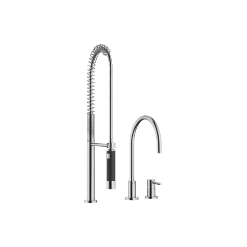 TARA Two-hole mixer with individual rosettes with profi spray set - Brushed Chrome - Set containing 2 articles