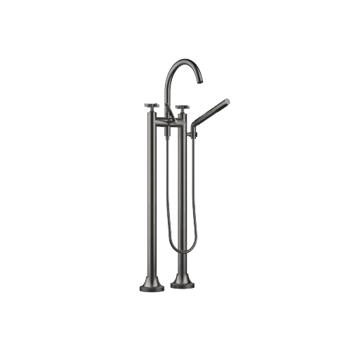 VAIA Two-hole bath mixer for free-standing assembly with hand shower set - Brushed Dark Platinum - 25 943 809-99