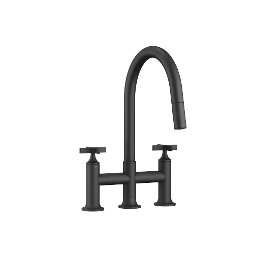 VAIA Three-hole bridge mixer Pull-down with spray function - Matte Black - 19 875 809-33 0010