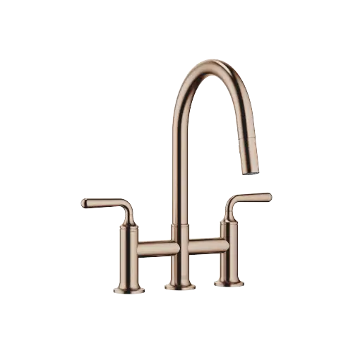VAIA Three-hole bridge mixer Pull-down with spray function - Brushed Bronze (PVD) - 19 870 809-42