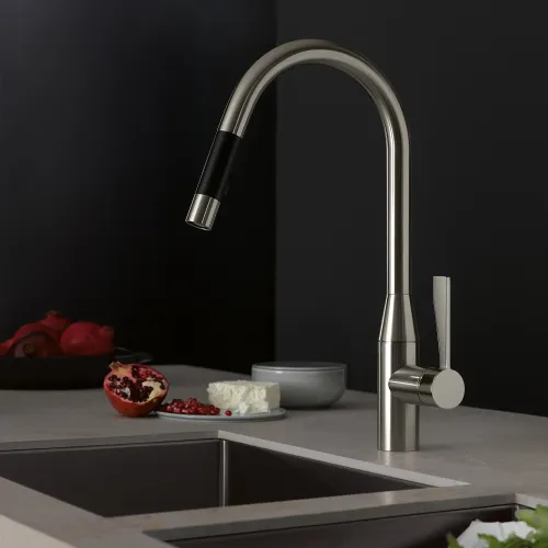 SYNC Miscelatore monocomando ad estrazione Pull-down con funzione doccetta - Platinato spazzolato - 33 870 895-06