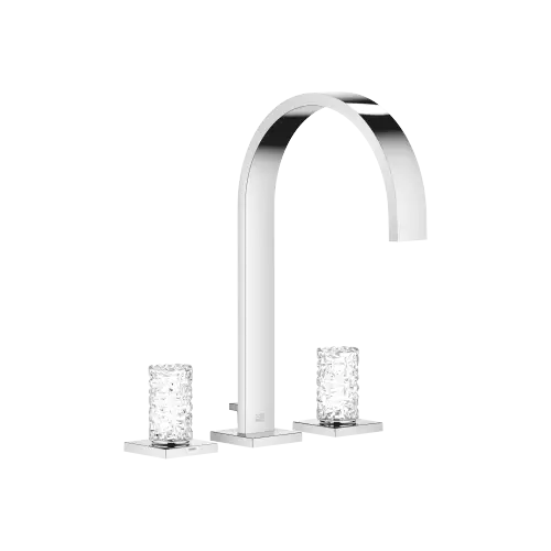MEM Three-hole lavatory mixer with drain Glass Design ICE medium - Chrome - Set containing 3 articles
