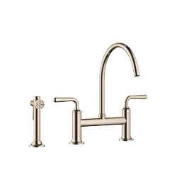 VAIA Two-hole bridge mixer with rinsing spray set - Champagne (22kt Gold) - Set containing 2 articles