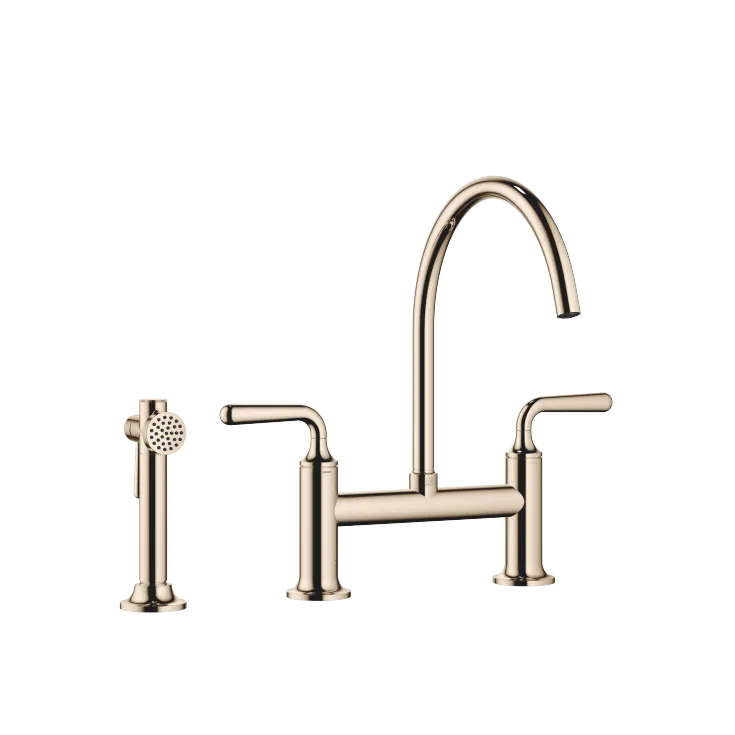 VAIA Batteria arcata a due fori con gruppo doccetta lavello - Champagne (Oro 22k) - Set contenente 2 articoli