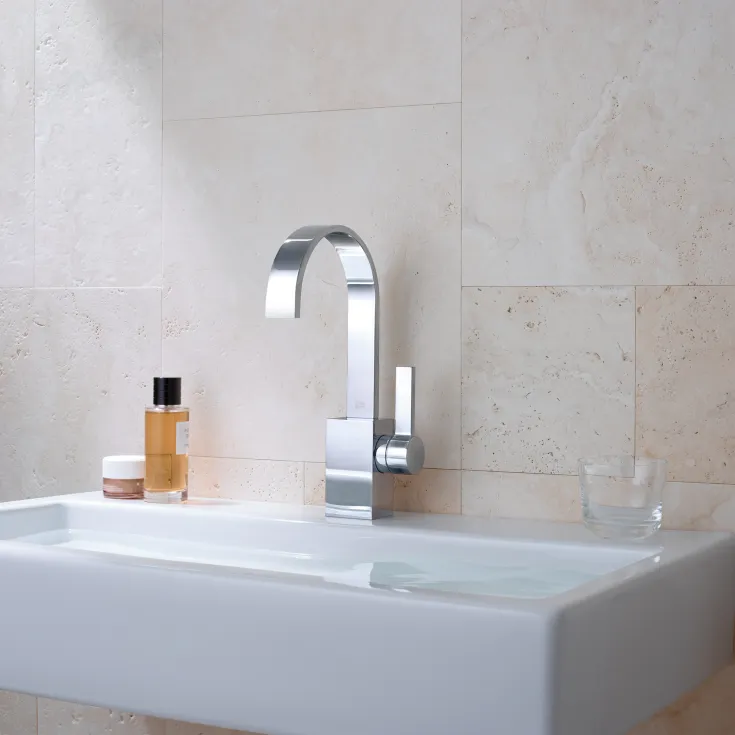MEM Single-lever basin mixer with pop-up waste - Platinum - 33 500 782-08
