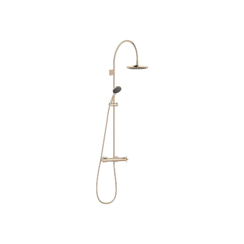 VAIA Showerpipe Application with shower thermostat FlowReduce 220 mm - Brushed Champagne (22kt Gold) - Set containing 2 articles