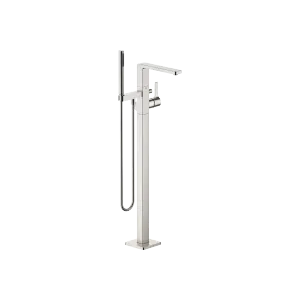LULU Single-lever bath mixer with stand pipe for free-standing assembly with hand shower set - Brushed Platinum - 25 863 710-06