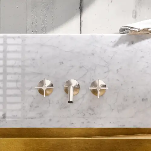 VAIA Robinetterie murale pour lavabo sans garniture d’écoulement - Platine brossé - 36 712 809-06