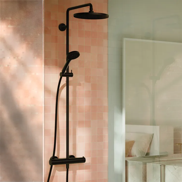 Showerpipe with shower thermostat - Soft Black - 34 459 832-69