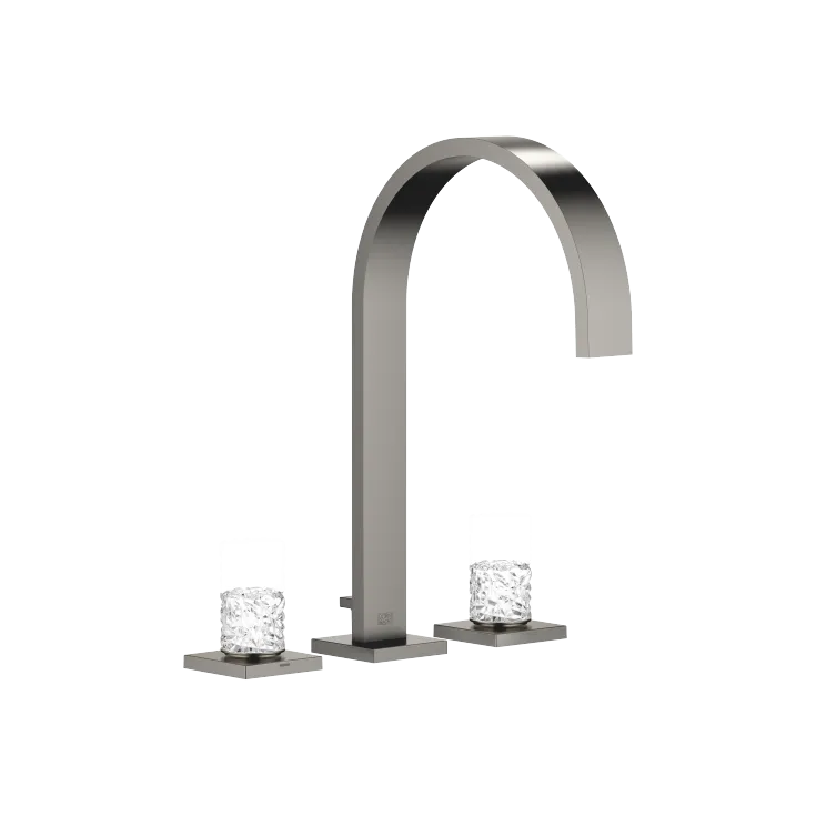MEM Batería americana de lavabo con válvula automática Glass Design ICE small - Dark Platinum cepillado - Set que contiene 3 artículos