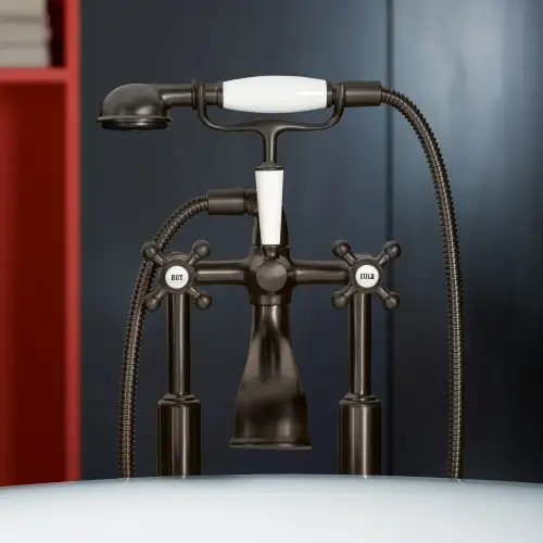 MADISON Two-hole bath mixer for free-standing assembly with hand shower set - Platinum - 25 943 360-08