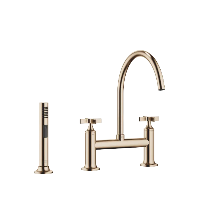 VAIA Two-hole bridge mixer with rinsing spray set - Brushed Champagne (22kt Gold) - Set containing 2 articles
