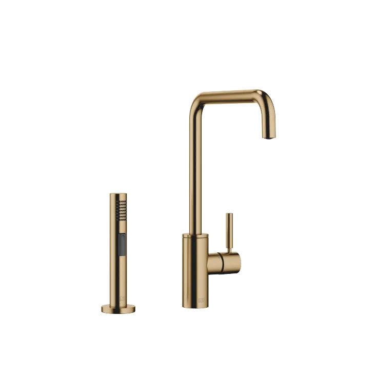 META SQUARE Single-lever mixer with side spray set - Brushed Dark Brass - Set containing 2 articles