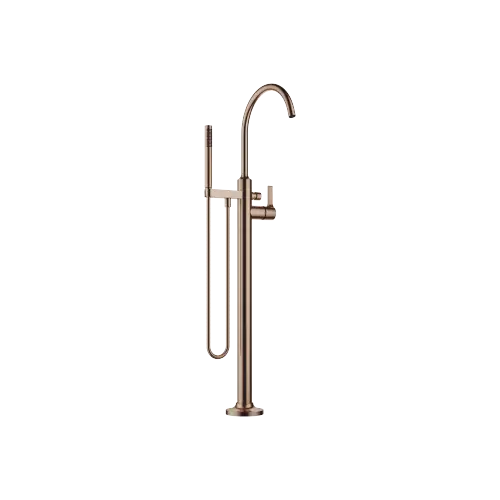 VAIA Single-lever bath mixer with stand pipe for free-standing assembly with hand shower set - Brushed Bronze (PVD) - 25 863 809-42
