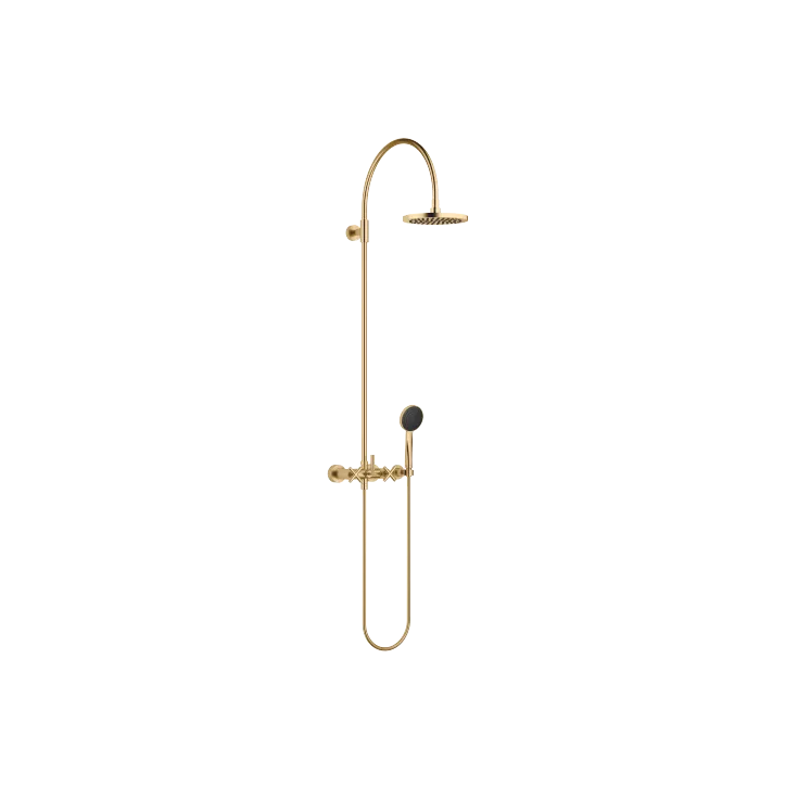 TARA Showerpipe con miscelatore doccia 220 mm - Ottone spazzolato (Oro 23k) - Set contenente 2 articoli